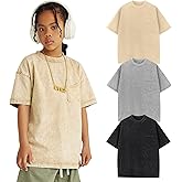 Arssm 3 Pack Boys Tshirts Kids Oversized T Shirts Cotton Acid Wash Crewneck Summer Basic Tees