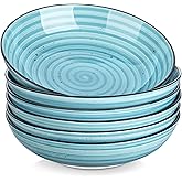 vancasso Bonbon Pasta Bowls Set of 6, 38 Oz Ceramic Salad Bowls, Wide and Shallow Bowls Set, Large Serving Bowls for Kitchen, Blue
