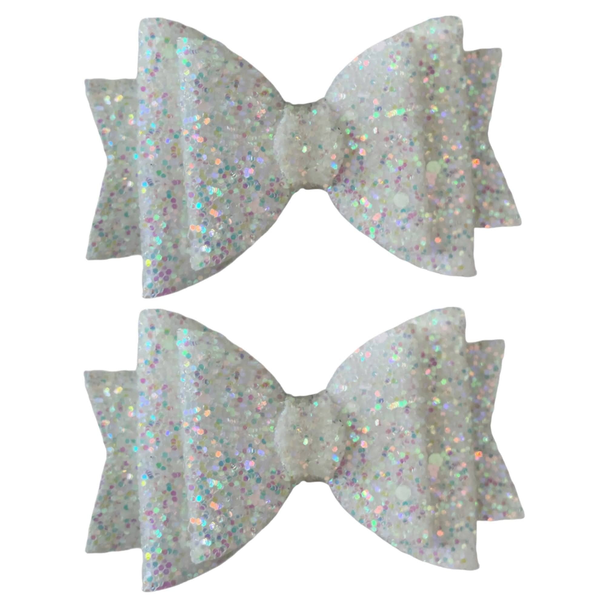 White Beautiful Glitter Hair Bows Clips Slides Grips for Woman Girls Handmade 3.5" inch - 2 Pack — image 1