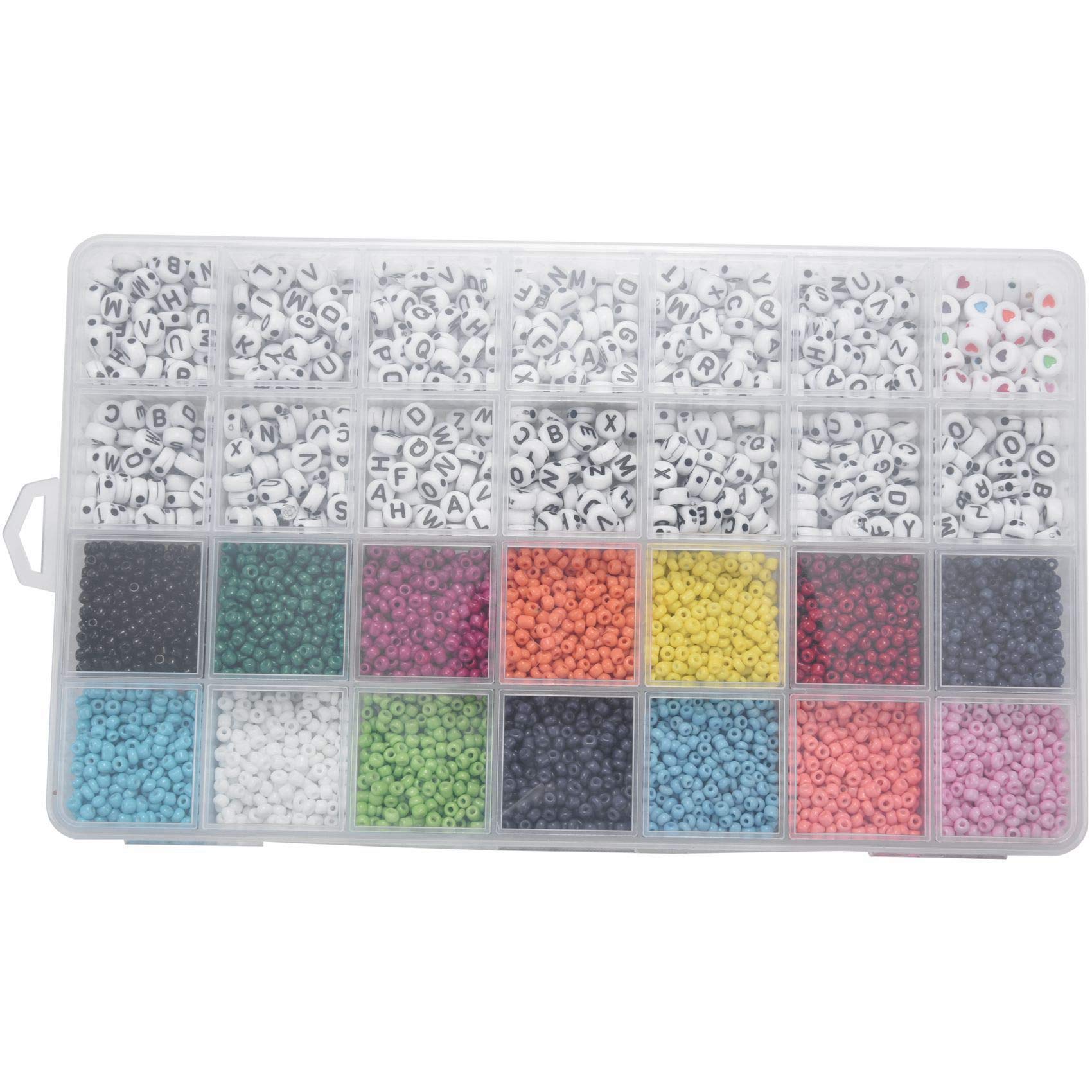 Dciustfhe 5000Pcs Beads Kit, 3mm Glass Seed Beads, Alphabet Letter Beads and Heart Shape Beads for Name Bracelets Jewelry Making and Crafts