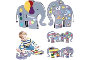 Heypappy Busy Board, 4 Pages Educational Busy Book Learning Sensory Toys for Toddlers with Fine Motor Skills, Busy Book Toys Gifts, Elephant Shape