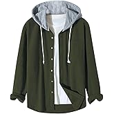 Corduroy Shirt Men Jacket Casual Waffle Long Sleeve Jackets Button Down Sweatshirts Hoodies Running Hooded Tee Coats