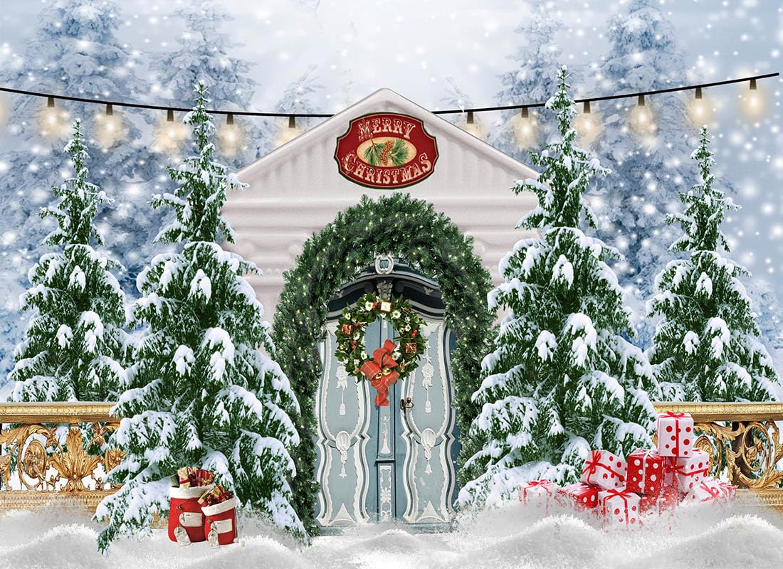 Haosphoto Winter Wonderland Backdrop for Photography 7X5FT Merry Christmas Backdrops Heavy Snow Pine Tree Forest Gifts Farmhouse Xmas Background for Happy New Year Photo Studio Props Vinyl HS1054