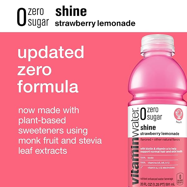 VITAMINWATER ZERO SUGAR SHINE, ELECTROLYTE ENHANCED WATER W/VITAMINS, STRAWBERRY LEMONADE DRINKS, 20 FL OZ, 12 PACK
