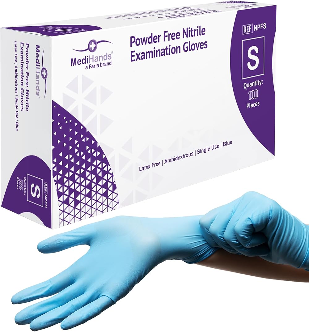 Farla Medical MediHands Nitrile Gloves Small Blue Heavy Duty 100 Pack