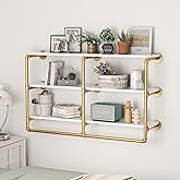 HOMEKAYT 48'' Industrial Pipe Shelving Floating Wall Shelves 3 Tier Gold Shelves Multiple Use for Kitchen, Bedroom,Living Room,Bathroom