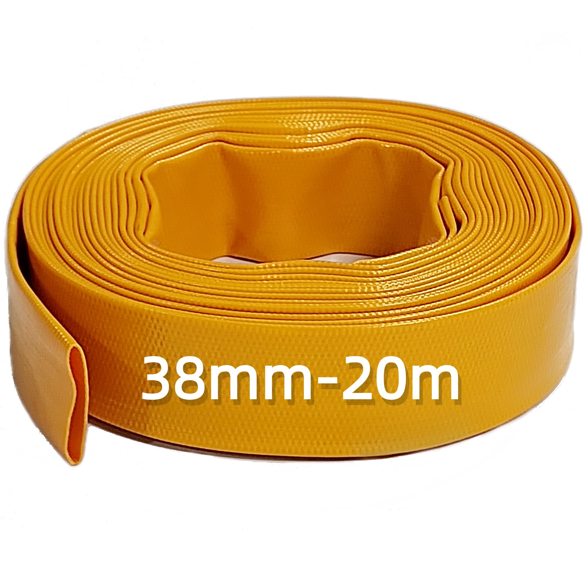 20m x 38mm (1.5 Inches) Diameter Layflat Discharge Pond Hose Pipe Lay Flat Submersible Pump Water Pump Hose, Yellow