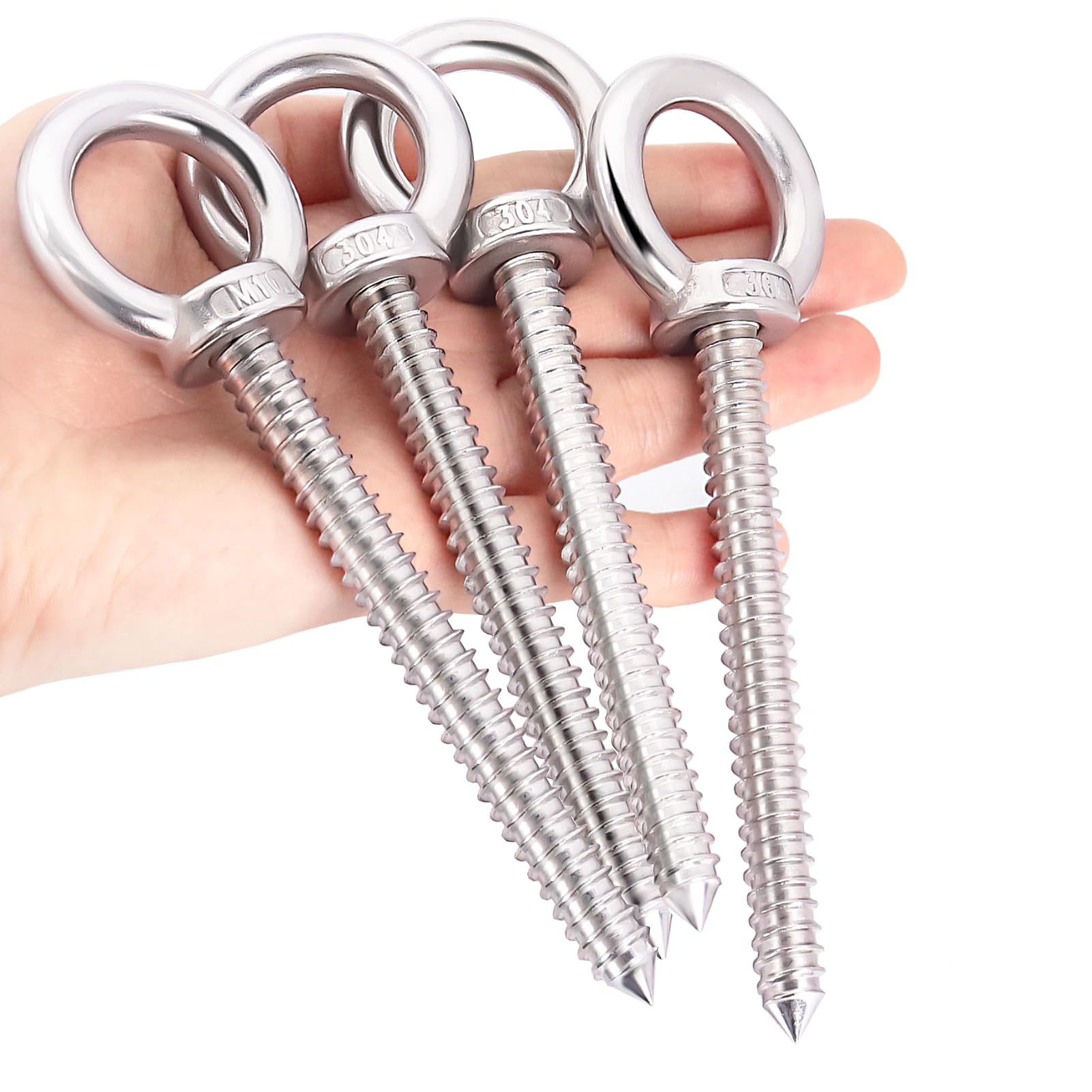OHIYO 14 cm Heavy Duty Eye Hooks M10 Self Tapping Eyelet Screw Load Capacity 1000LBS Heavy Duty Screw in Eye Hooks for Hammock Stand, Swing Chair, Yoga, Heavy Indoor & Outdoor Uses (4Pack- M10)