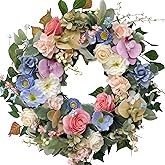 22" Artificial Flower Wreath, Colorful Spring/Summer Floral Wreaths with Roses Orchid Gardenia Hydrangea for Front Door Wall Window Holiday Festival Party Banquet Wedding Decor