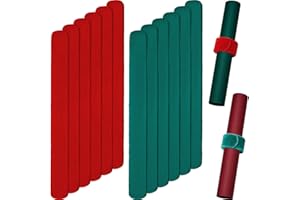 RoundFunny 12 Pcs Christmas Wrapping Paper Roll Holder Clips Red Dark Green Holiday Flip Wraps Clamps Plush Covered Metal 1 x 9 Inch Slap Band Poster Holder for Christmas Thanksgiving Gift Wrapping