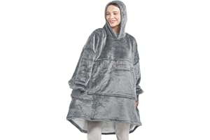 DEGREES OF COMFORT Original Sherpa Wearable Blanket Hoodie, Oversized Hooded Sweatshirt Blankets, One Big Size Fits All, 38x32 Grey