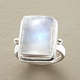 Bohemia Rectangle Moonstone Ring 925 Sterling Silver Vintage Moonstone Zircon Ring Natural Gemstone Moonstone Ring Lady Engagement Wedding Commemorative Ring Size 8