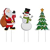 Glitzhome 3 Pack Metal Santa Yard Stake, 24" H Snowman Tree Yard Sign with Stakes for Winter Christmas Home Garden Lawn Patio or Wall Décor