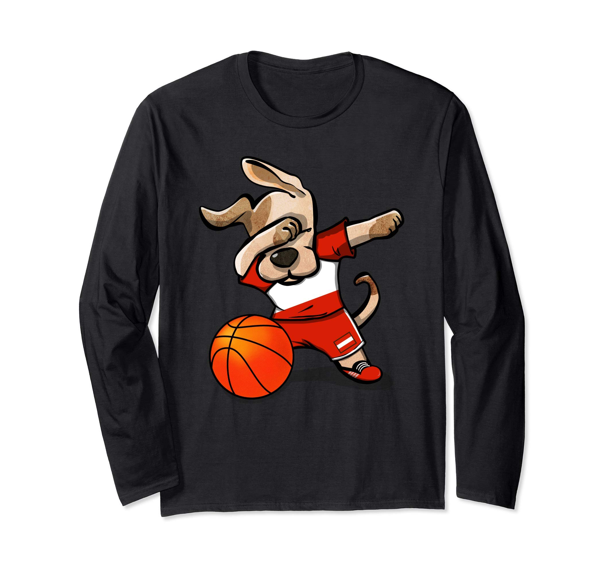 Funny Dabbing Dog Austria Basketball - Austrian Flag Sport Long Sleeve T-Shirt