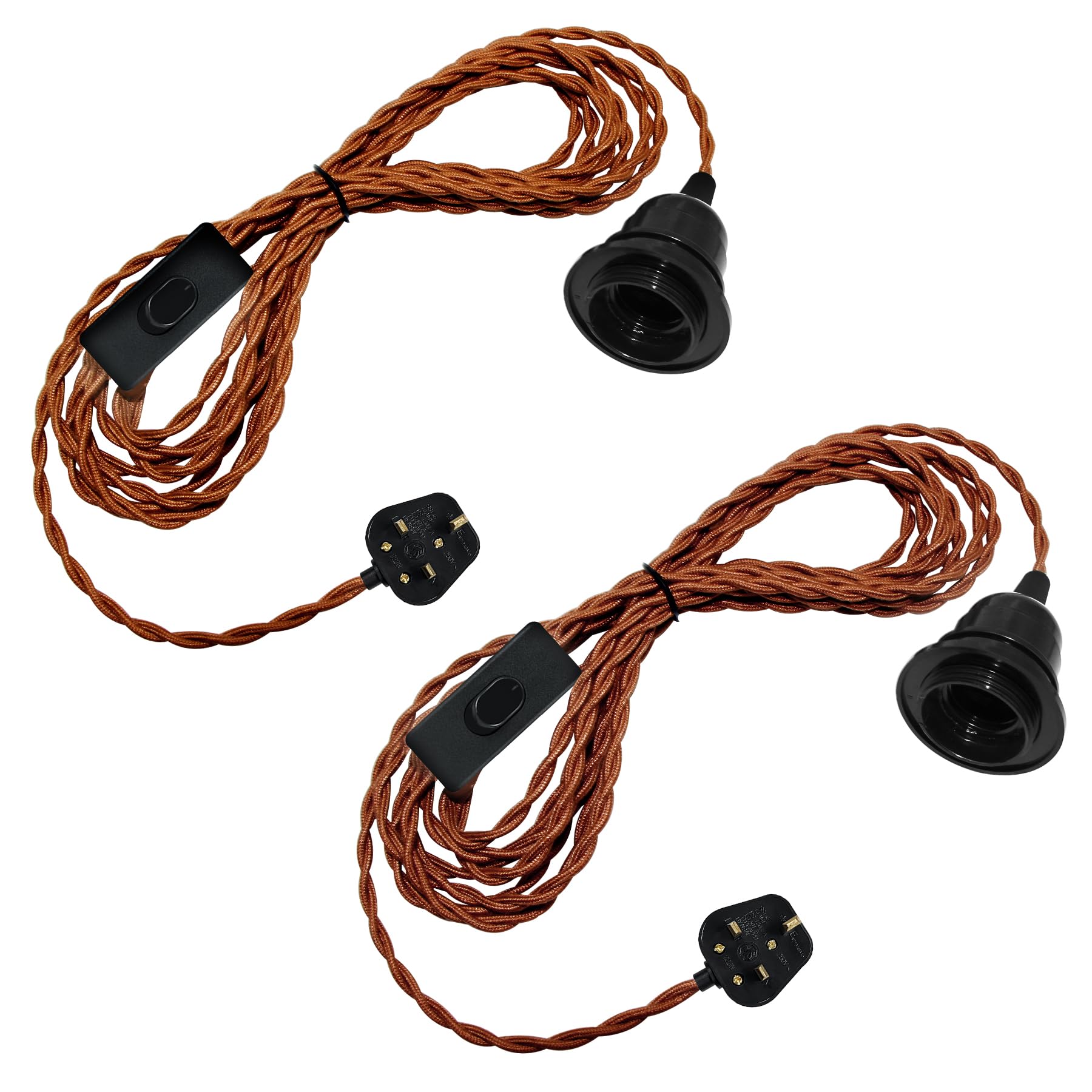 WPQIUZS 2 Pack Plug in Pendant Light Fitting, E27 Lamp Holder with 510 CM Fabric Cable und Switch, Vintage Plug in Ceiling Light, Industrial Hanging Light Cord, Rope Light Fitting, Rural Style Lamp