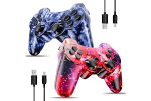 ISHAKO 2 Pack Wireless Controller for PS3, Upgraded 360° Joystick, 6-Axis High Performance Motion Sense, Dual Vibration, 450mAh Battery with Charging Cable, Compatible with Sony Playstation 3