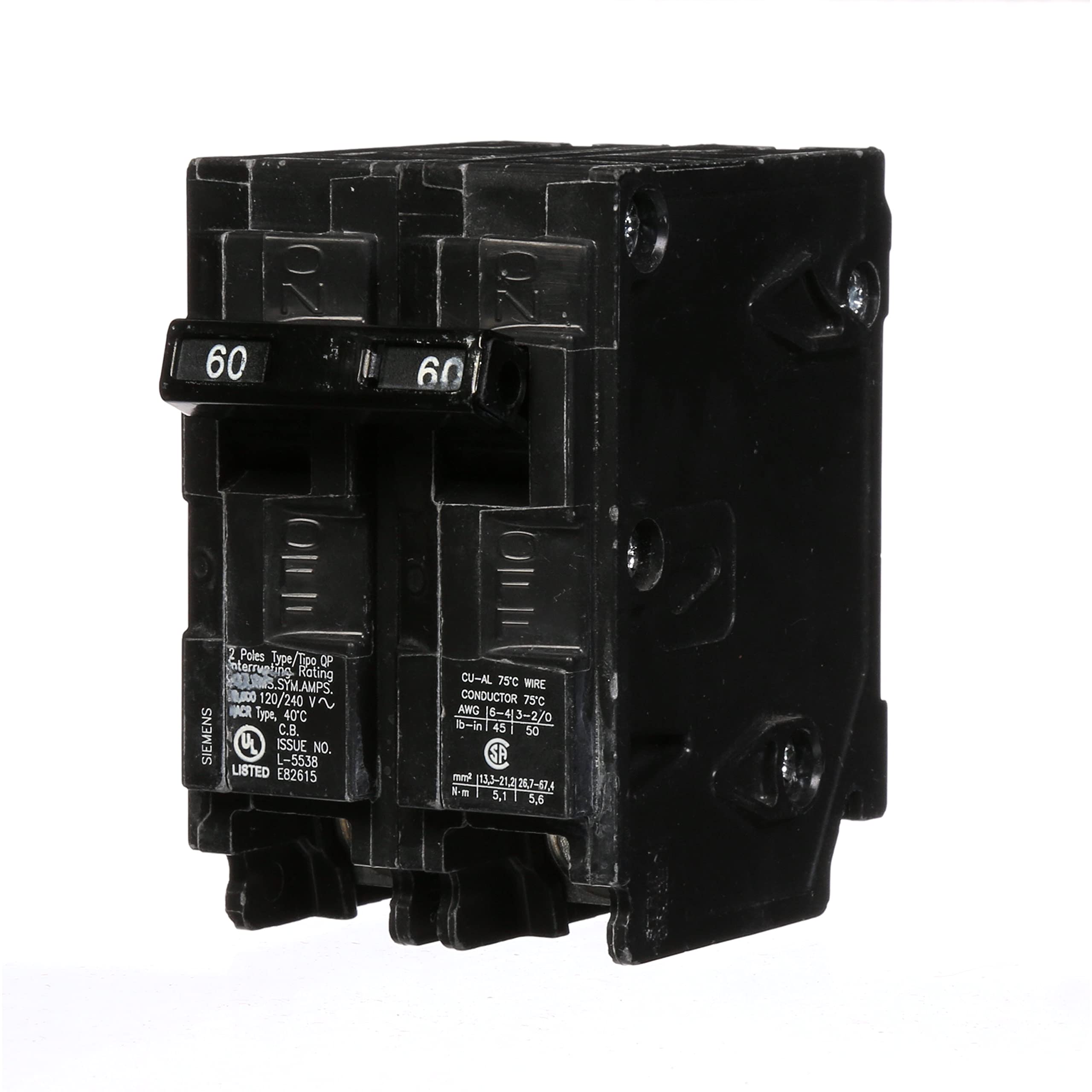 Photo 1 of Siemens Q260 60-Amp Double Pole Type QP Circuit Breaker, Black