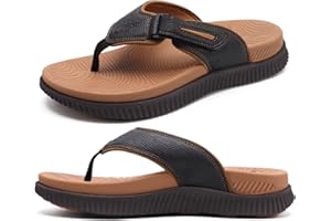 KuaiLu Mens Orthotic Flip Flops Men's Recovery Walking Sandals Adjustable Thick Athletic Cushion Sport Slides for Man, Water Resistant & Lightweight, Soft Comfort Fit & Arch Support