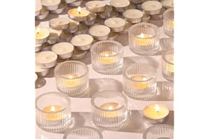 NITIME 12Pcs Clear Votive Candle Holders with 20pcs Tea Light Candles, Ribbed Tealight Candle Holder Glass for Wedding Table Centerpiece, Home Decor, Party Decor