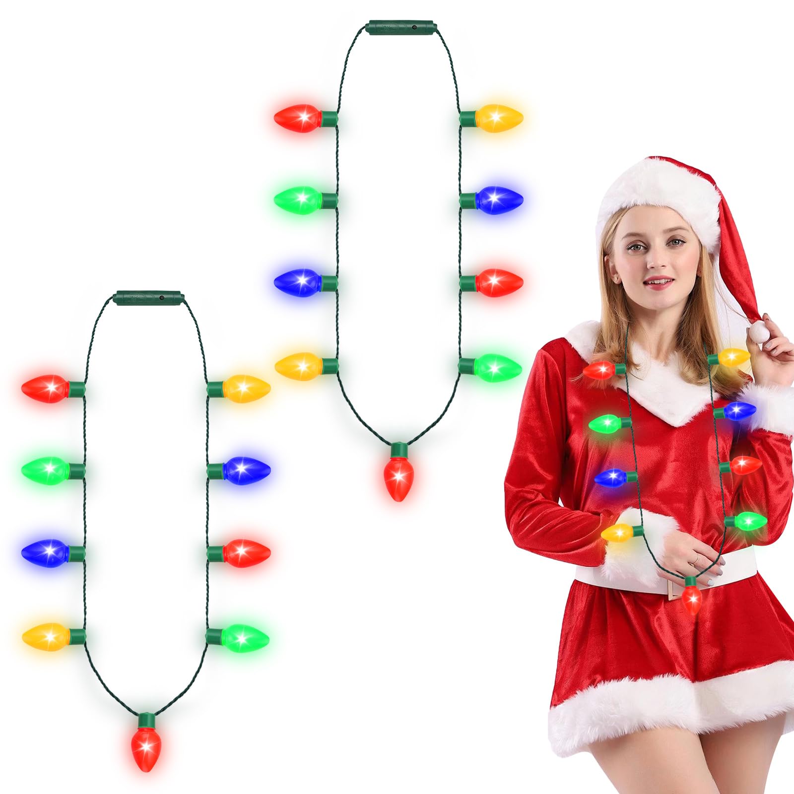 Photo 1 of ******4 PACK******NEARTOP LED Christmas Xmas Light Up Necklace Bulb for Holiday Party Favors 9 LED Bulbs - Ugly Christmas Sweater Accessories (2 Pack)