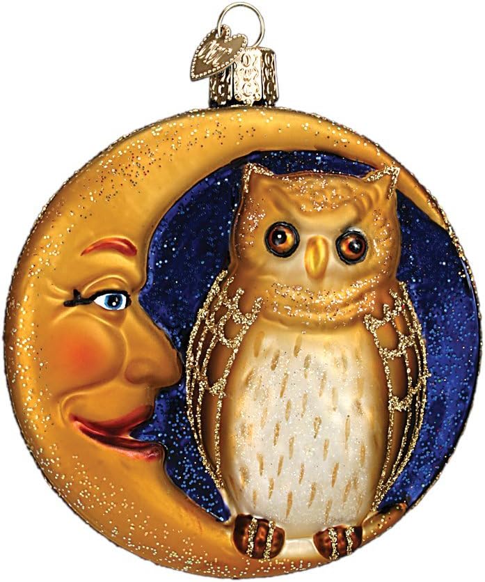 Ornaments - Old World Christmas Ornaments: Halloween Decorations Glass Blown Ornaments for Christmas Tree, Owl in Moon, 3¾