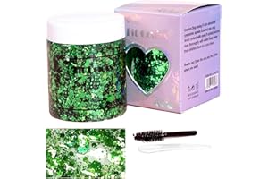 SPRINGSUGAR Green Body Glitter Gel for Face, Body, Hair & Eye Makeup, Sparkly Christmas Glitter Gel for St Patricks Day Chunky Sequins Mermaid Party Festival Rave Makeup Party Halloween(4.16oz)