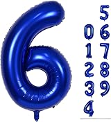 Lingqiang 40 Inch Navy Blue Number 6 Foil Balloon 6th Birthday Decoration