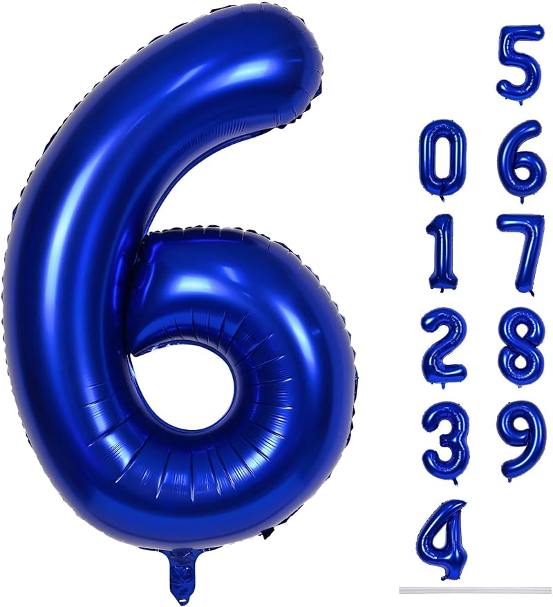 Lingqiang 40 Inch Navy Blue Number 6 Foil Balloon 6th Birthday Decoration