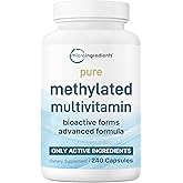 Micro Ingredients Pure Methylated Multivitamin, 240 Capsules | 19-in-1 Formula with Vitamins C, D, B12, Folate, Magnesium, Zinc & More | Filler Free, Non-GMO