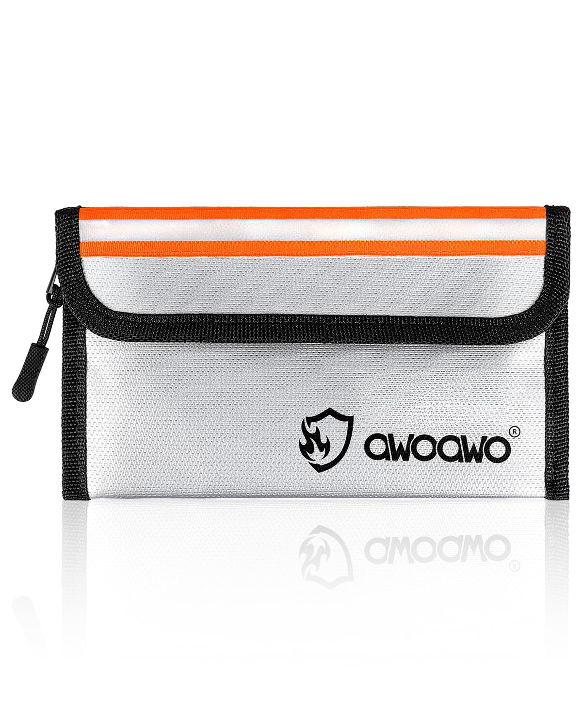 Fireproof Bag with Reflective Strips 20 x 13 cm - Practical Small Fireproof Money Bag for Documents, Cash and Valuables, 5200°F Heat-Resistant Waterproof - Silver