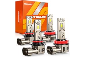 SEALIGHT L2S HB3 H9 Bulb Combo 10X compatible 90000 Lumens 9005 H11 for Fog Light and Powersports Headlights, 6500K Cool White Light, Plug and Play, 4 Pack