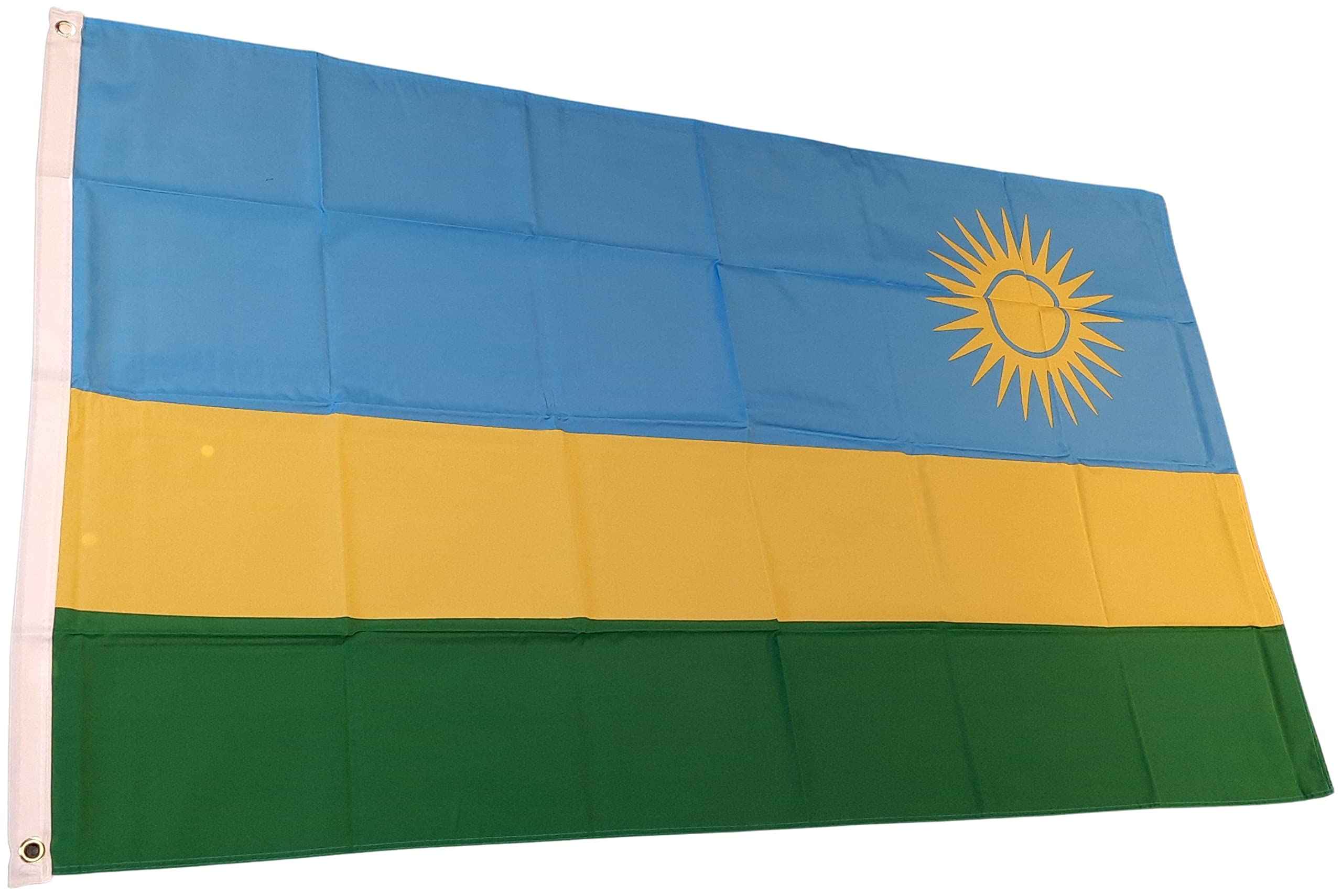 NWFlags Rwanda Flag 5ft x 3ft 75d Premium Polyester Suitable For Flagpoles | Strong Polyester 5x3 foot material large Rwandan flag with 2 metal Eyelets