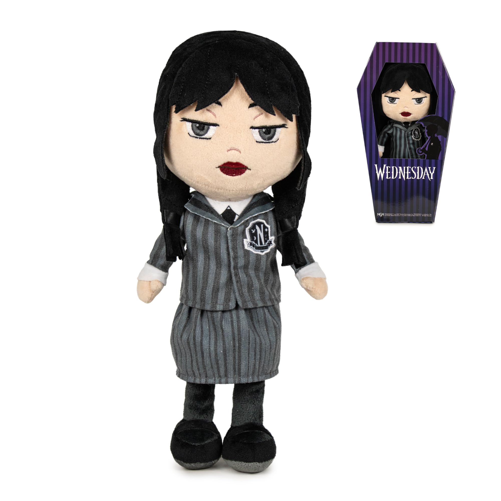 Play by Play Wednesday Addams Nevermore Academy Wednesday School Uniform Plush Toy in Coffin Box - Height 32 cm
