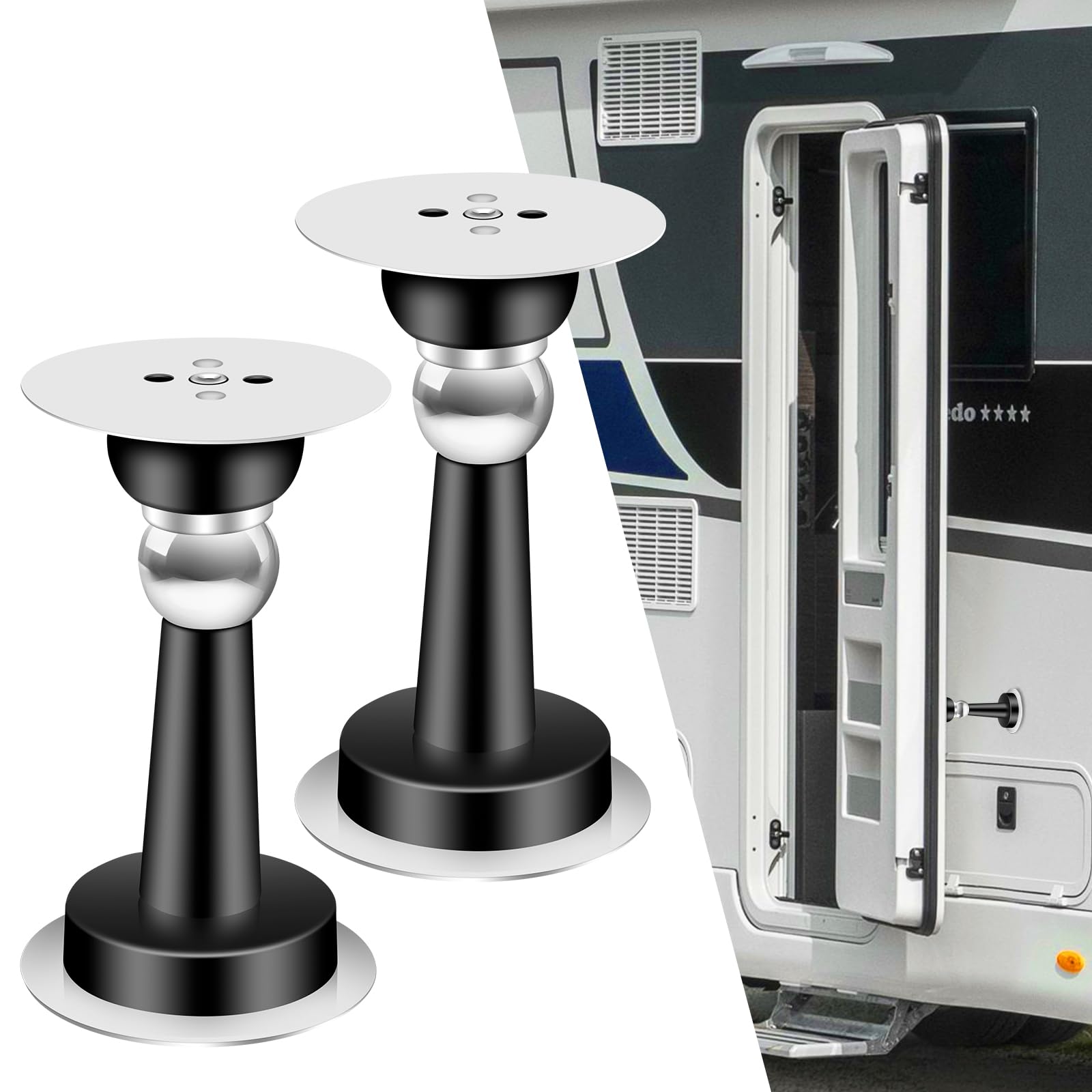 Photo 1 of HIFOR RV Magnetic Door Stop - RV Door Holder Latch for Camper, Trailer, Motorhome, Boat Compartments, Cargo -Durable and Easy to Install (4 Inch, Black, 2 Pack)