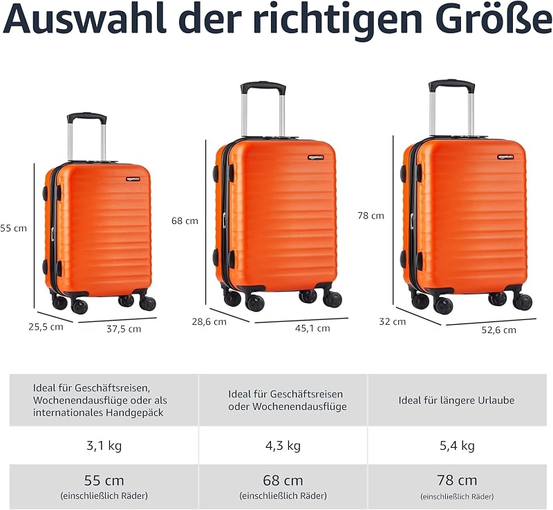 Hartschalen-Koffer Groß, Erweiterbares ABS-Reisegepäck, 4 Doppel-Spinnerräder, Kratzfest, 78cm x 52,6cm x 32cm, 105l, 5,4kg, Gebranntes Orange, für Längere Reisen und Familienurlaub