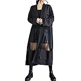 Women's Shirt Dress Long Sleeve Buttoned Tulle See Through Solid Patchwork Loose GZ304