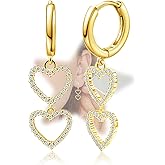 Sterling Silver Love Heart Hoop Earrings with Dangle Charms for Women Sparkling Cubic Zirconia Hypoallergenic Delicate Heart-Shaped Hoop Dangle Earrings for Sensitive Ears