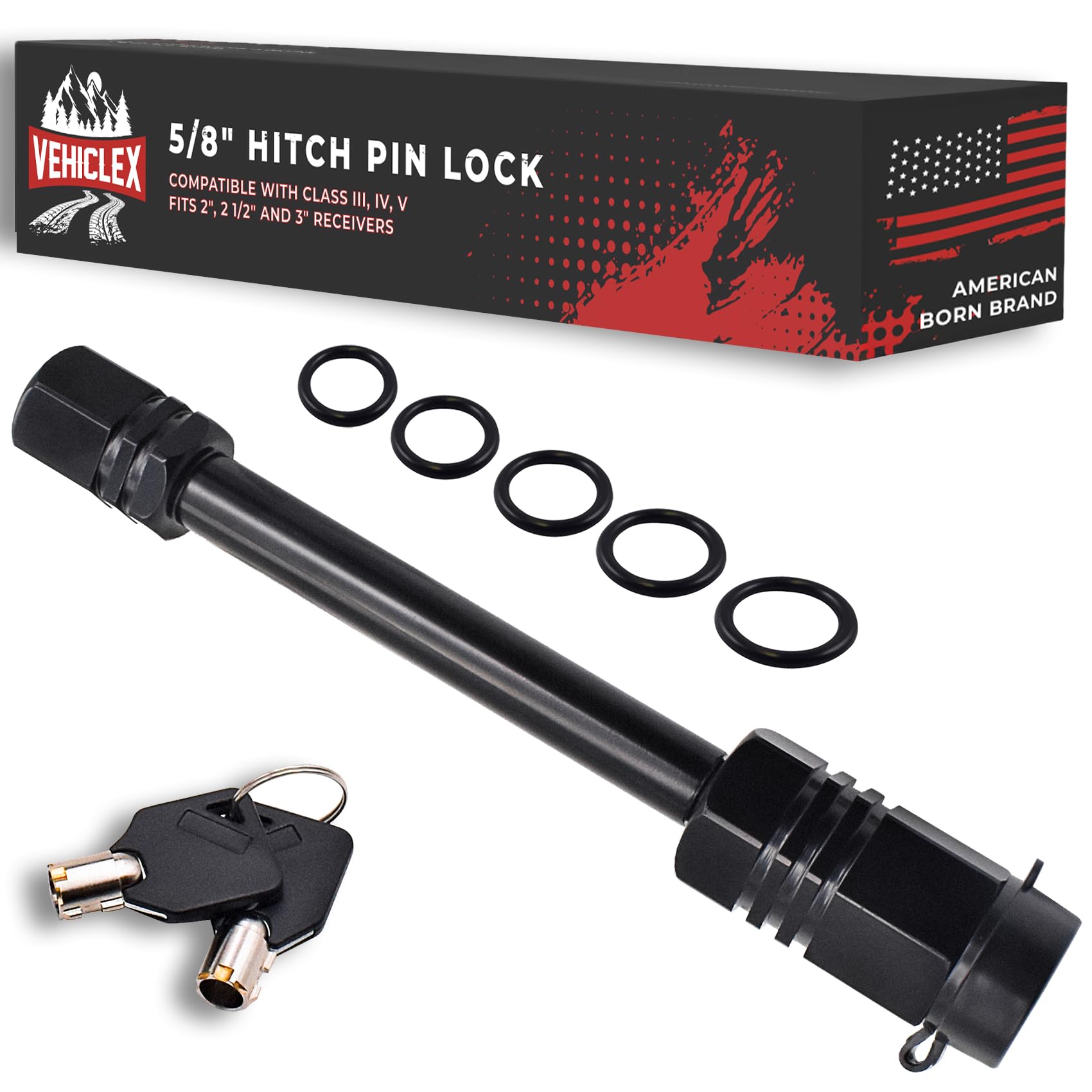 Photo 1 of Vehiclex Hitch Pin Lock for Trailer Receivers (2.5" to 3") - 5/8" Locking Pin for Class III, IV - with Innovative Tubular Key, Resilient Against Dust, Mud, and Thieves