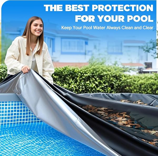 OVAL POOL COVER 7 X 13 FT, UPGRADED 420D HEAVY DUTY OXFORD FABRIC POOL COVERS FOR ABOVE GROUND POOL WITH WINCH AND CABLE, ALL SEASON INFLATABLE POOL COVER FOR UV RESISTANT, WATERPROOF AND DUSTPROOF
