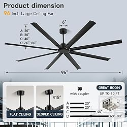ZOEYON 96 Inch Industrial Ceiling Fan - Large