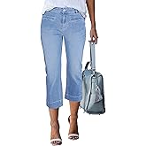 luvamia Capri Jeans for Women High Waisted Slim Straight Stretchy Denim Capris Pants Welt Pockets Casual Cropped Jeans