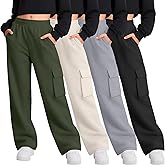 LessonZoo 4 Pack Girl's Wide Leg Sweatpants with Cargo Pockets Baggy Elastic High Waist Pants Kids Casual Athletic 5-14Y