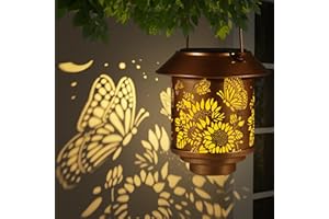 DOOGARDEN Solar Lantern Outdoor Hanging Sunflower Lights Gifts for Women Mom Metal Garden Decor Outside Waterproof LED Lanterns for Patio(Butterfly)