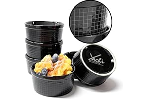 Yachi Black Ramekins 8oz 4.15 inch Set of 6, Oven Safe custard cups, Side Dishes, bouillon cups, salsa bowls, Baking Souffles
