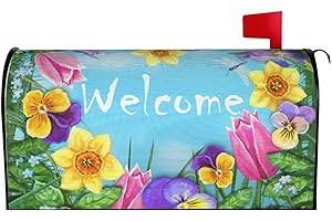 Abucaky Spring Summer Season Welcome Mailbox Cover Magnetic Waterproof Flowers Grass Butterflies Mailbox Wraps Post Letter Box Decor 21x18 in