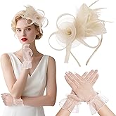 Jmkcoz Fascinators Hats with Gloves for Women Tea Party Hat Headwear with Headband Clip for Wedding Cocktail 20s 50s Party