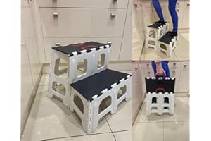 FRESHNEWLOOKS Two Step Folding Step Stool Non-Slip Feet Fold Away Collapsible Step Stool Ladder Supports 330lbs Sturdy Black White