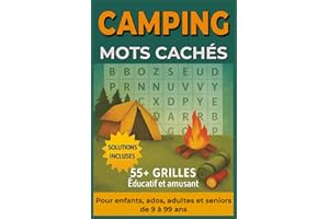 Livre de mots cachés Camping français: 55+ mots cachés en français sur le thème du camping – solutions incluses
