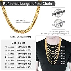 Gold Chains for Mens 24inch 6MM 18K Gold Filled