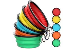 Takfox Collapsible Dog Bowls [5 Pack] 13 oz, Travel Dog Bowls, Pet Bowl Portable Foldable Water Food Feeding Dishes with Carabiner Clip for Traveling Hiking Walking
